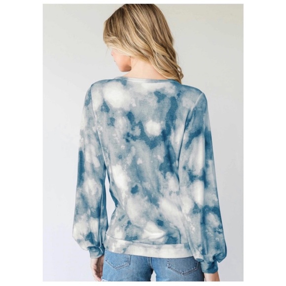 Tie Dye Choker Neck Top - Blue & White - Picture 2 of 3